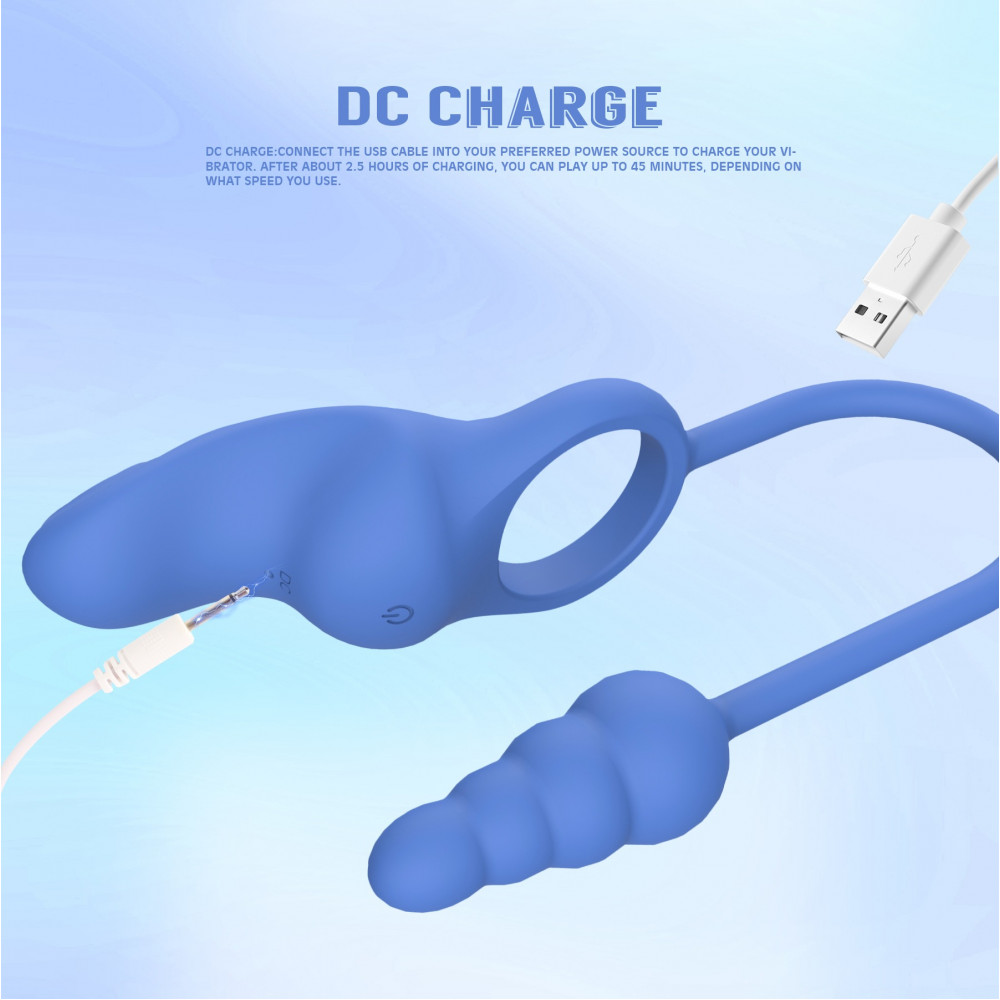 Разное - Эрекционное кольцо с анальным плагом Chisa Kissen Dally вибрирующее, синее 6