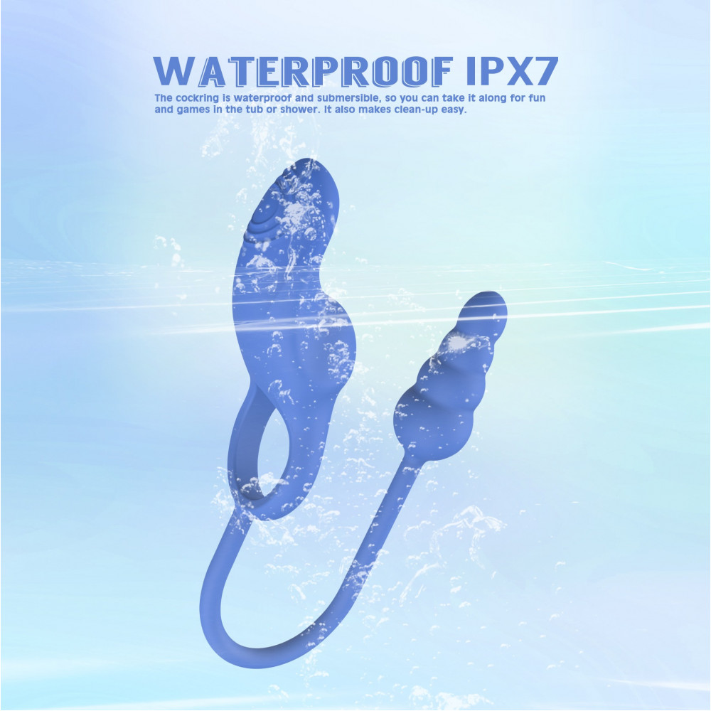 Разное - Эрекционное кольцо с анальным плагом Chisa Kissen Dally вибрирующее, синее 7