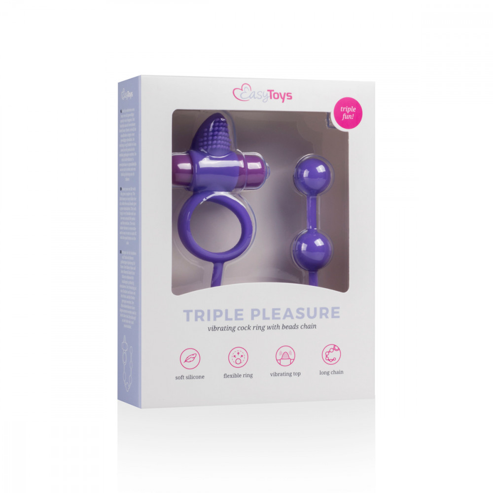 Різне - Ерекційне кільце Triple Pleasure з анальним ланцюжком, фіолетове 4
