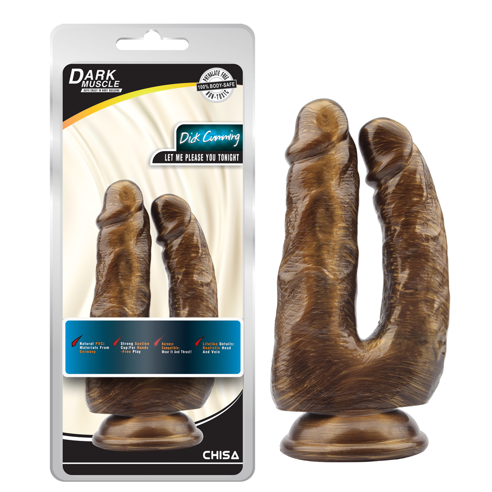  - Фалоімітатор подвійний реалістичний Chisa Dark Muscle на присосці, золото