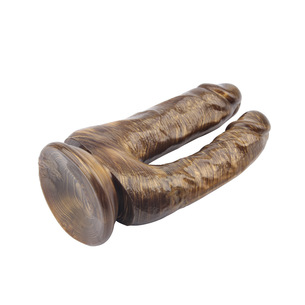  - Фалоімітатор подвійний реалістичний Chisa Dark Muscle на присосці, золото 6