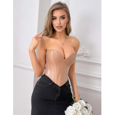 Корсет Star Night з лакованої шкіри, на шнурівці, бежевий, M (без коробки)