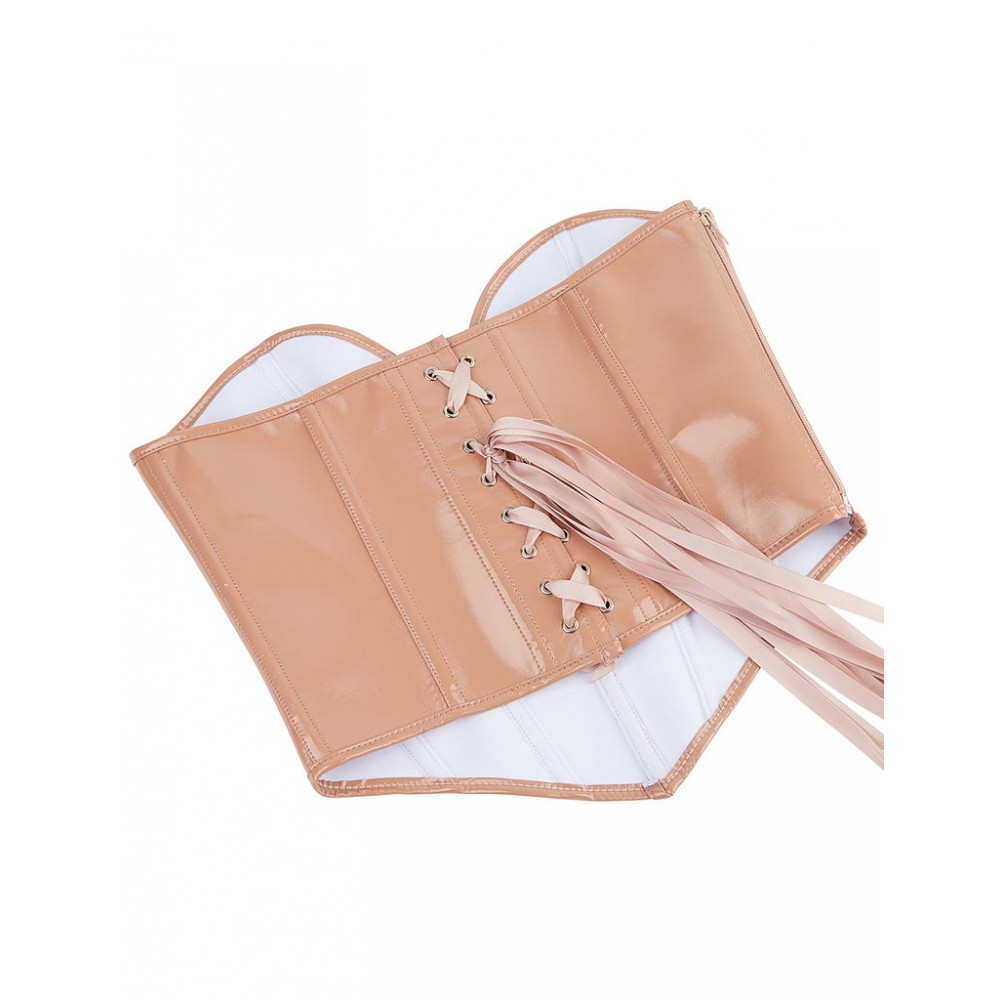 Різне - Корсет Star Night з лакованої шкіри, на шнурівці, бежевий, M (без коробки) 10