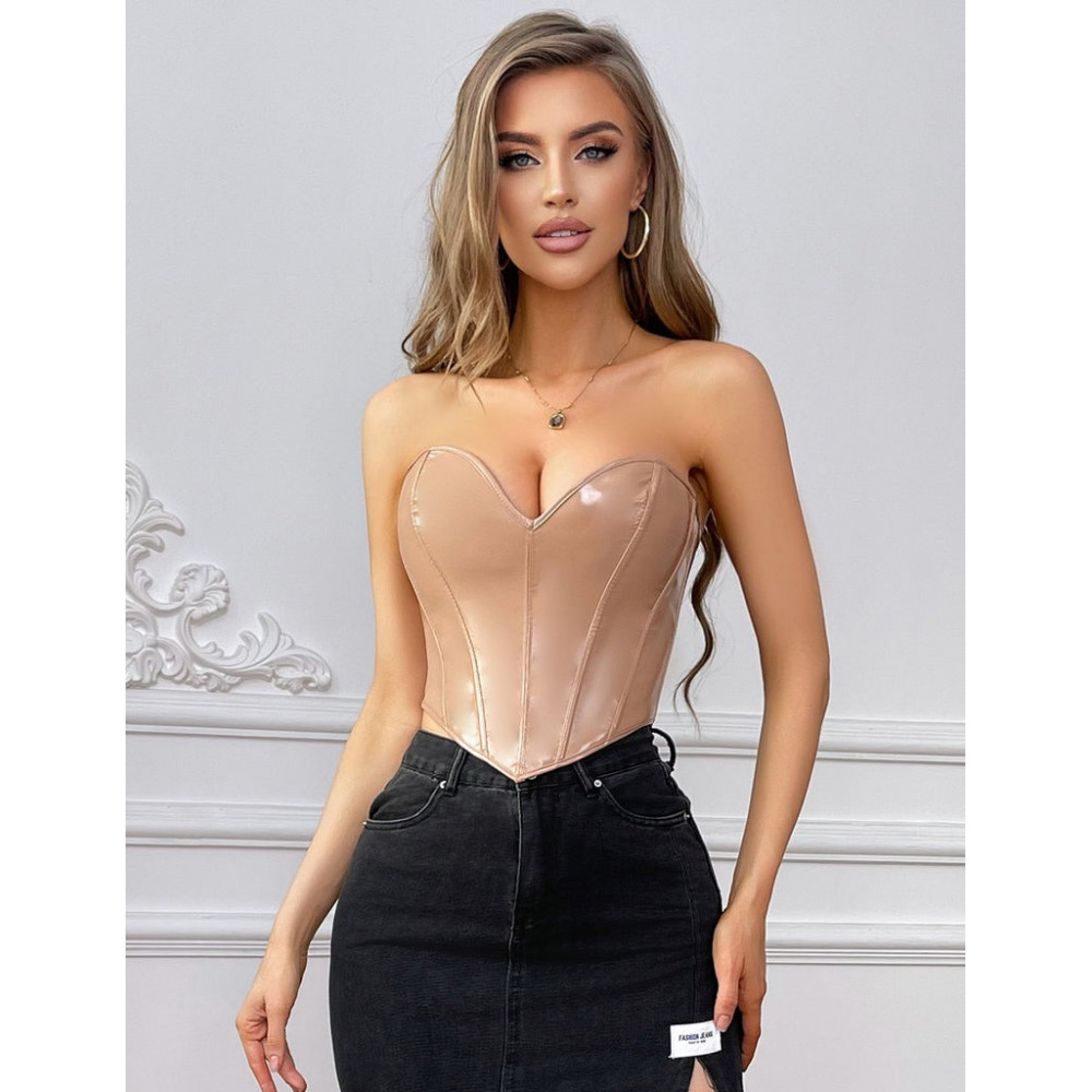 Різне - Корсет Star Night з лакованої шкіри, на шнурівці, бежевий, M (без коробки) 1