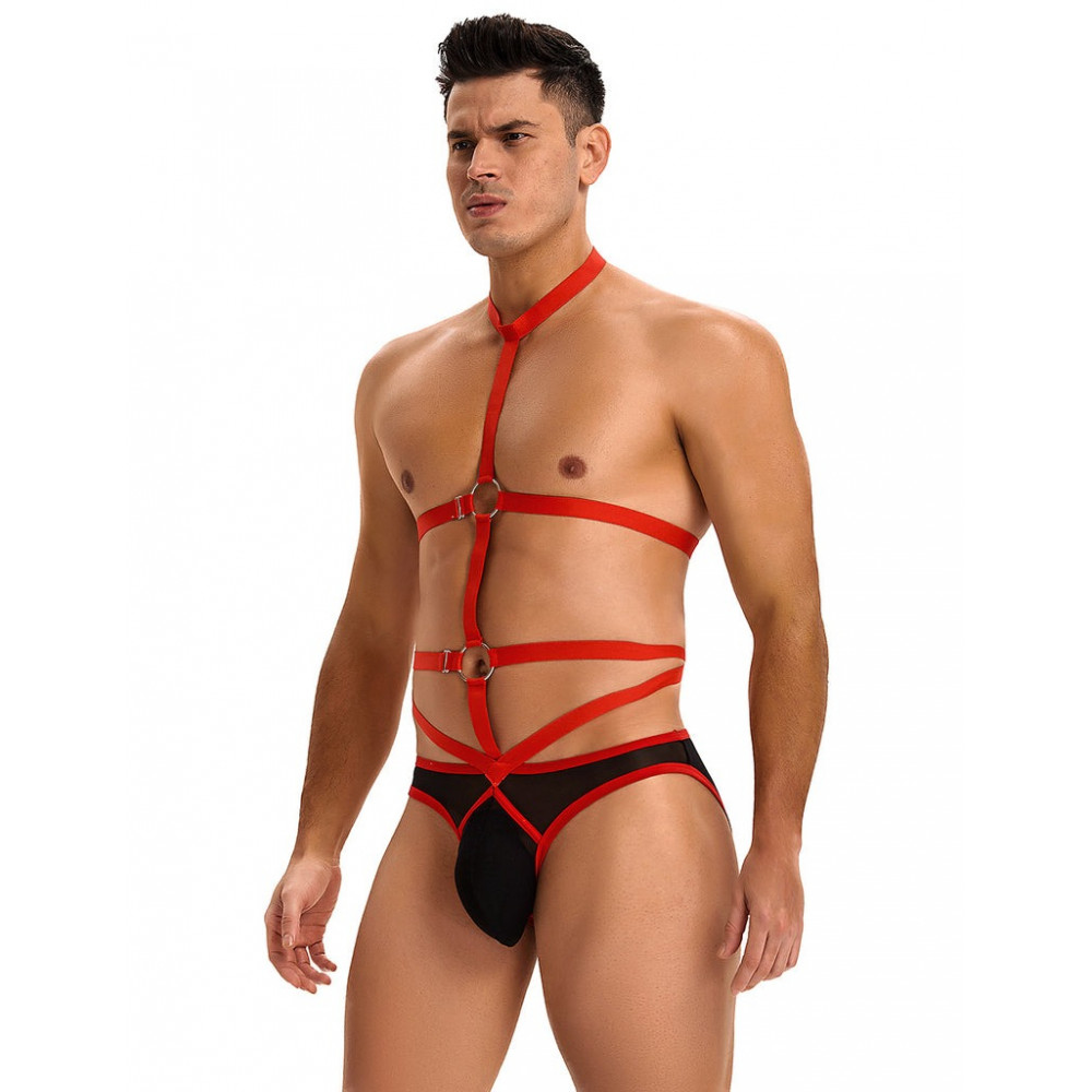 Різне - Чоловічі труси з портупеєю та чокером Star Night червоний-чорний, S 3