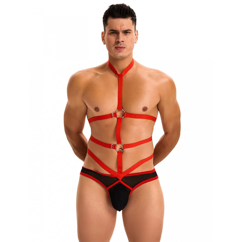 Різне - Чоловічі труси з портупеєю та чокером Star Night червоний-чорний, S 2
