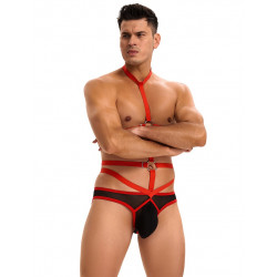 Мужские трусы с портупеей и чокером Star Night красный-черный, S