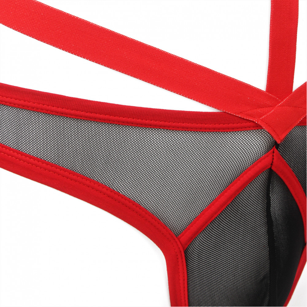 Різне - Чоловічі труси з портупеєю та чокером Star Night червоний-чорний, S 6