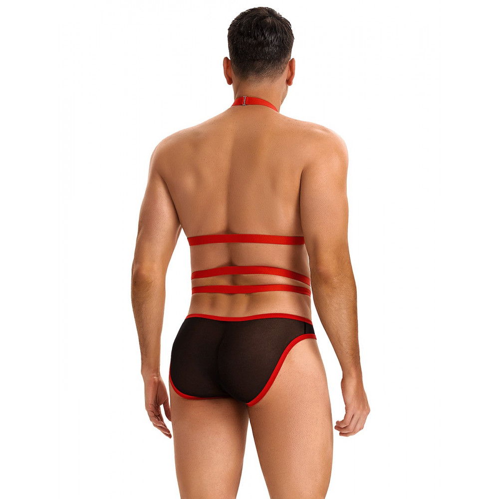 Різне - Чоловічі труси з портупеєю та чокером Star Night червоний-чорний, S 5