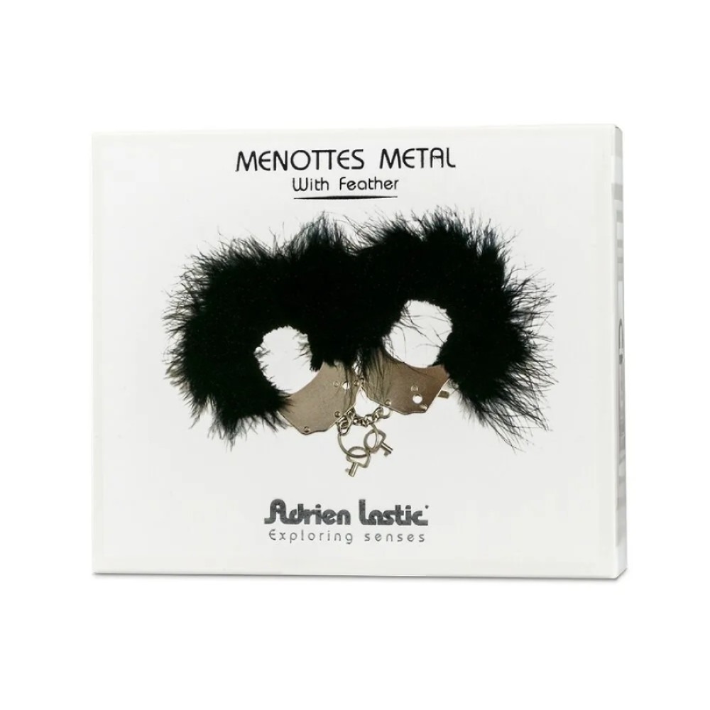 Разное - Наручники металлические с черными перьями 3