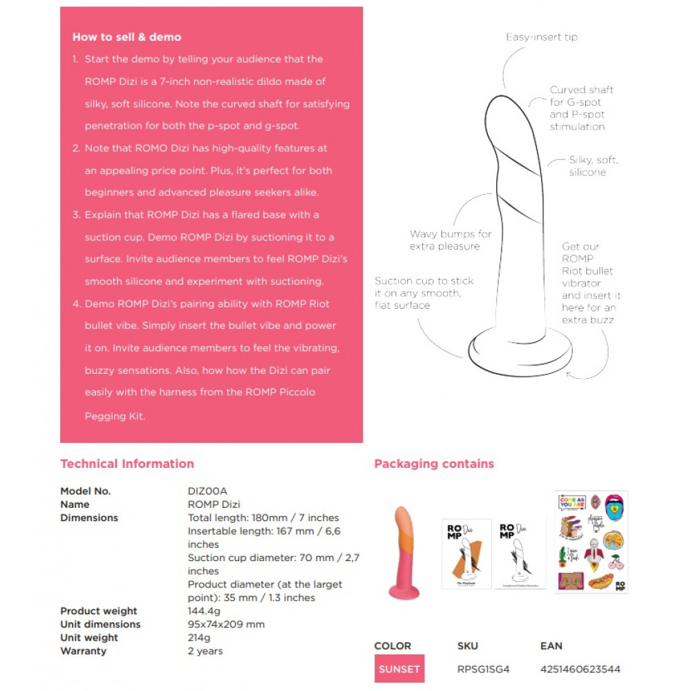 Різне - Насадка-фалоімітатор для страпону ROMP Dizi колір градієнт: від червоного до оранжевого 16