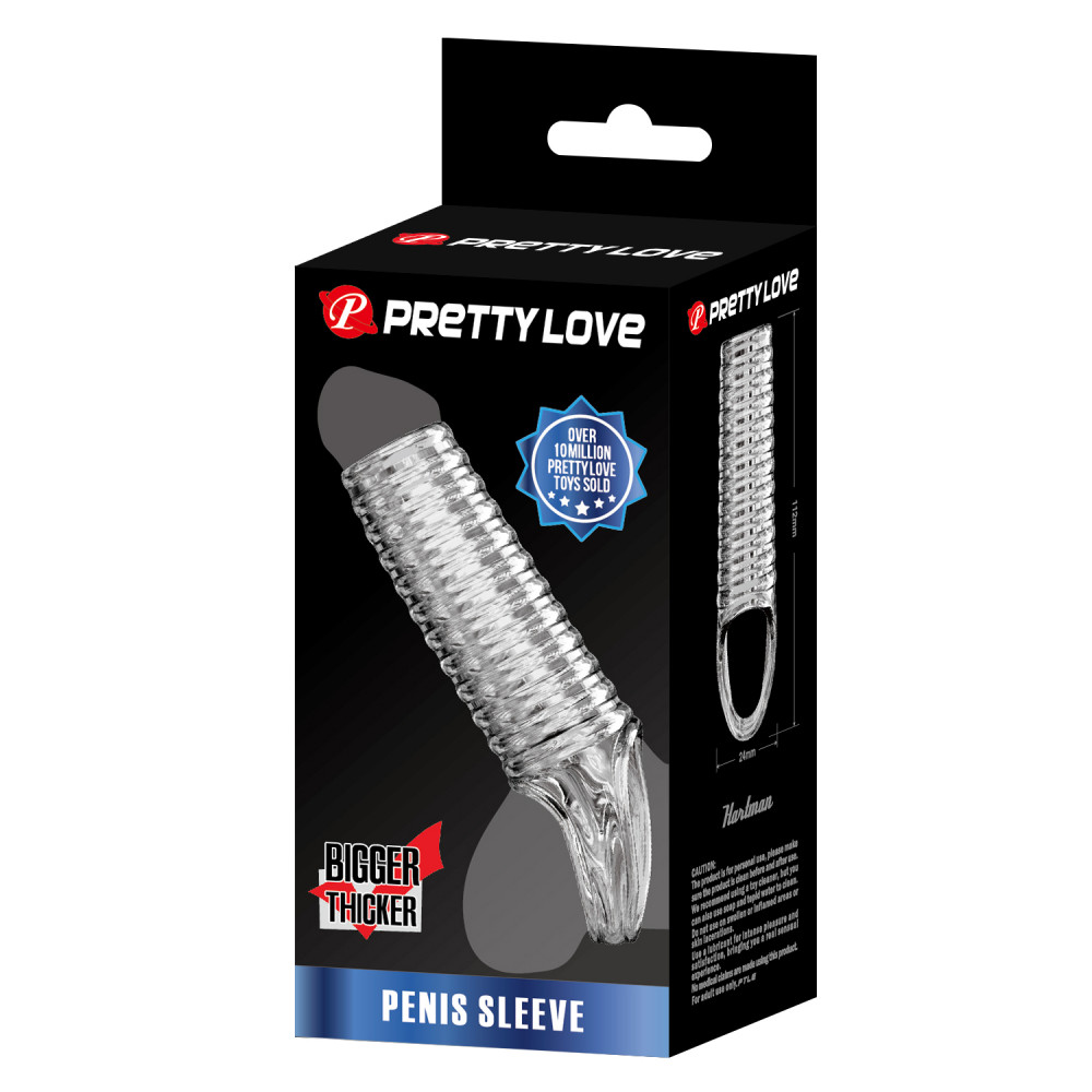 Эрекционные кольца без вибрации - Насадка на пенис ребристая Pretty Love Hartman открытая, с петлёй, прозрачная 7