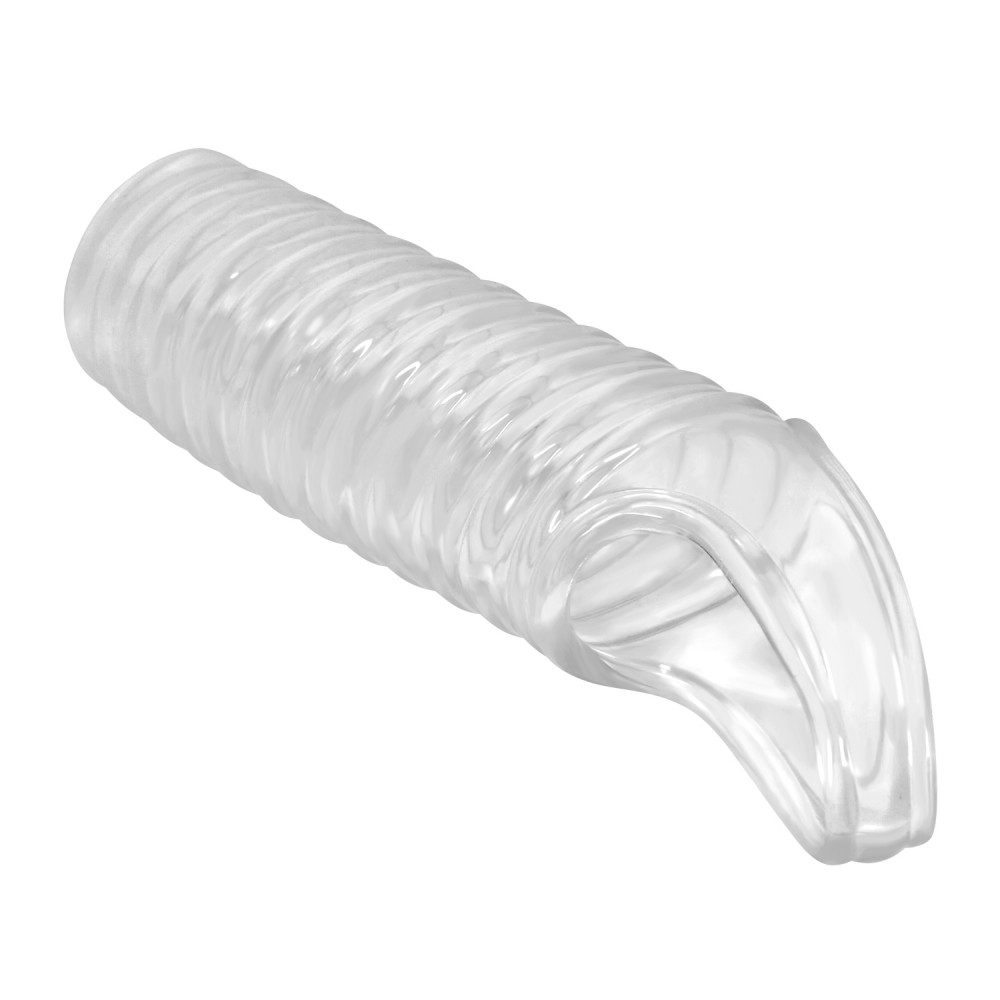 Эрекционные кольца без вибрации - Насадка на пенис ребристая Pretty Love Hartman открытая, с петлёй, прозрачная 3