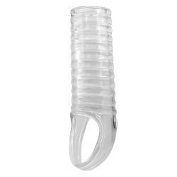 Насадка на пенис ребристая Pretty Love Hartman открытая, с петлёй, прозрачная