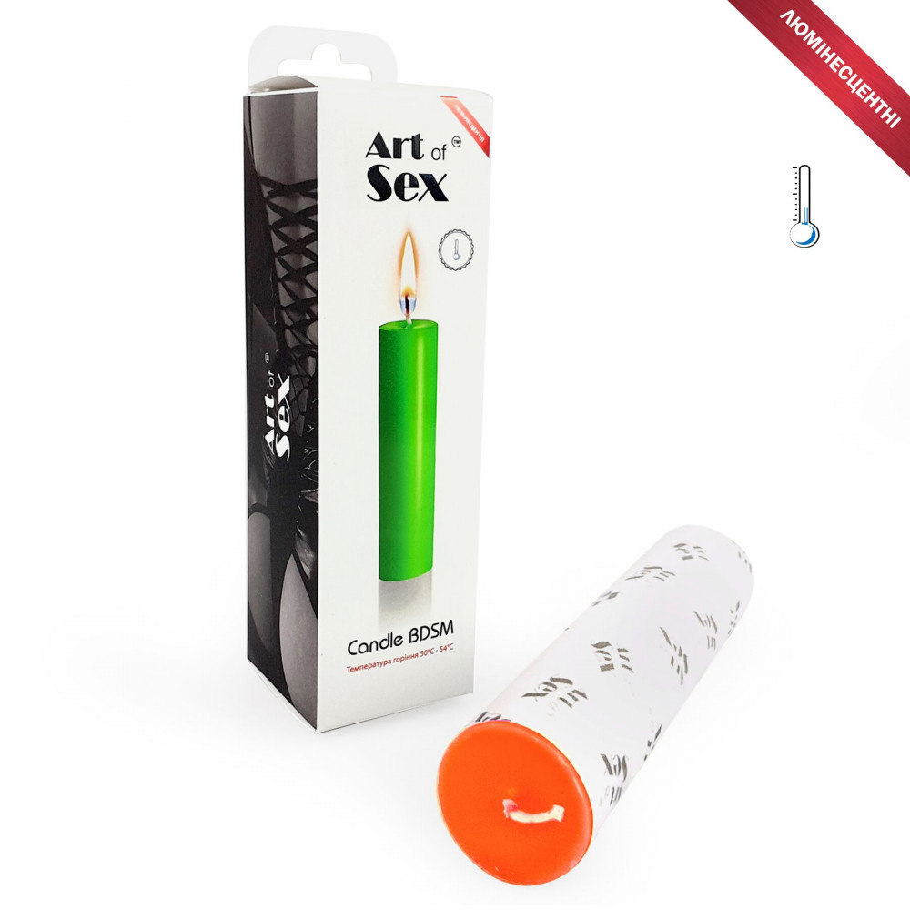 БДСМ аксессуары - Оранжевая свеча восковая Art of Sex size M 15 см низкотемпературная, люминесцентная 3