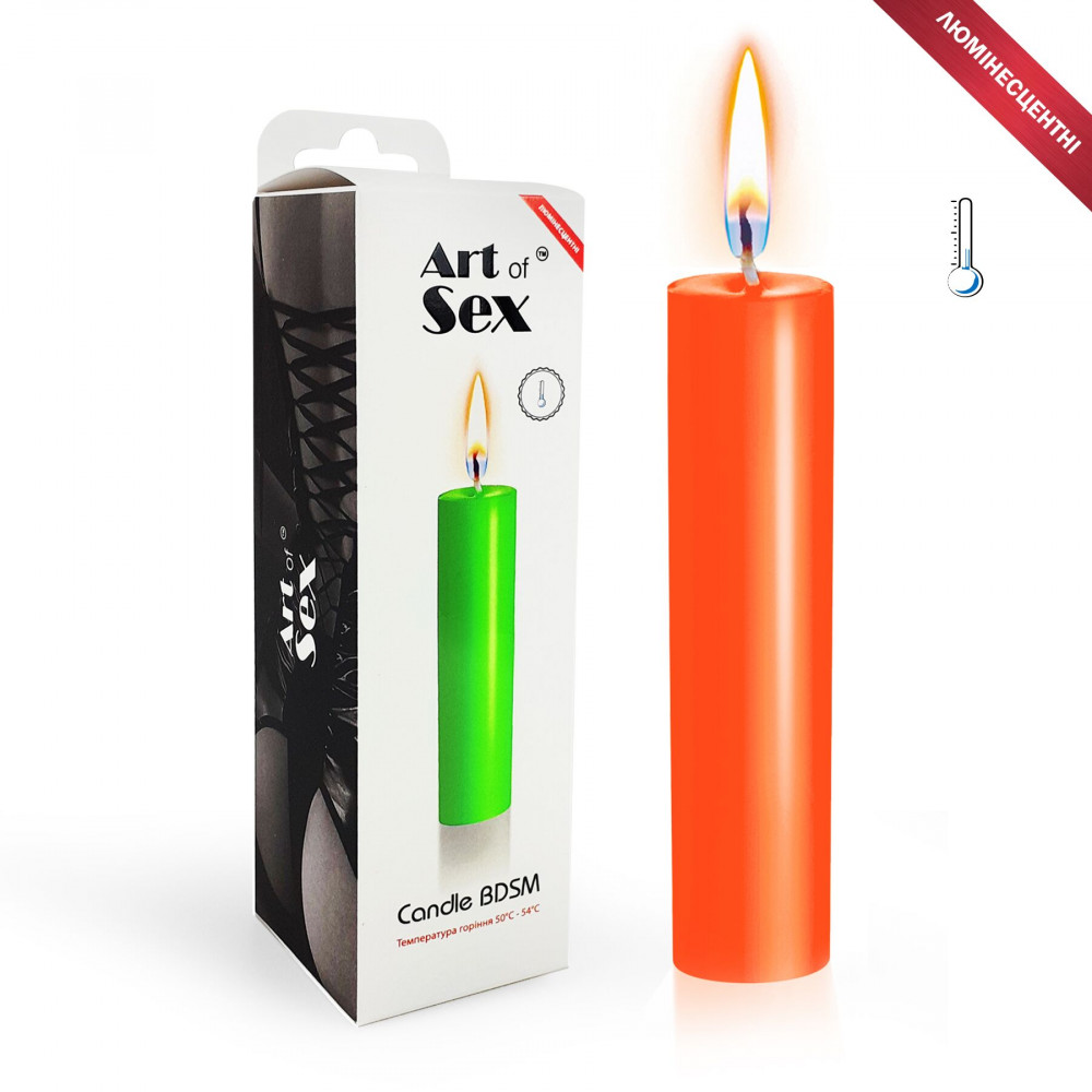 БДСМ аксессуары - Оранжевая свеча восковая Art of Sex size M 15 см низкотемпературная, люминесцентная