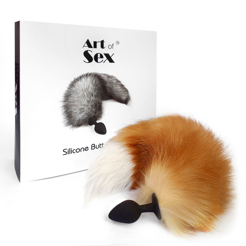 Анальный хвост - Силиконовая анальная пробка с хвостом из натурального меха Art of Sex size M Red Fox fox 1