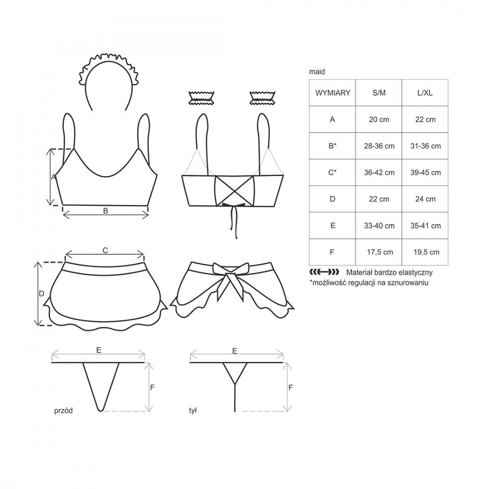 Ролевые костюмы - Атласный эротический костюм горничной Obsessive Maid set S/M, black, 5 предметов 6