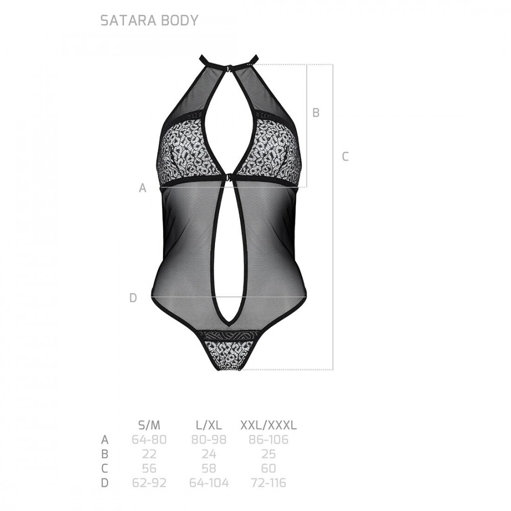 Эротическое боди - Сетчатое боди с кружевом на груди Passion SATARA BODY L/XL black 1