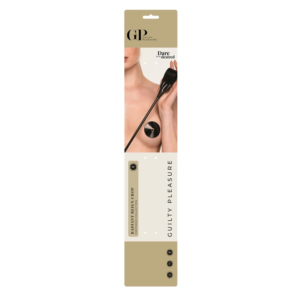 Плети, стеки, флоггеры, тиклеры - Стек Guilty Pleasure Radiant Reign Crop с золотым акцентом, черный, 66 см 1