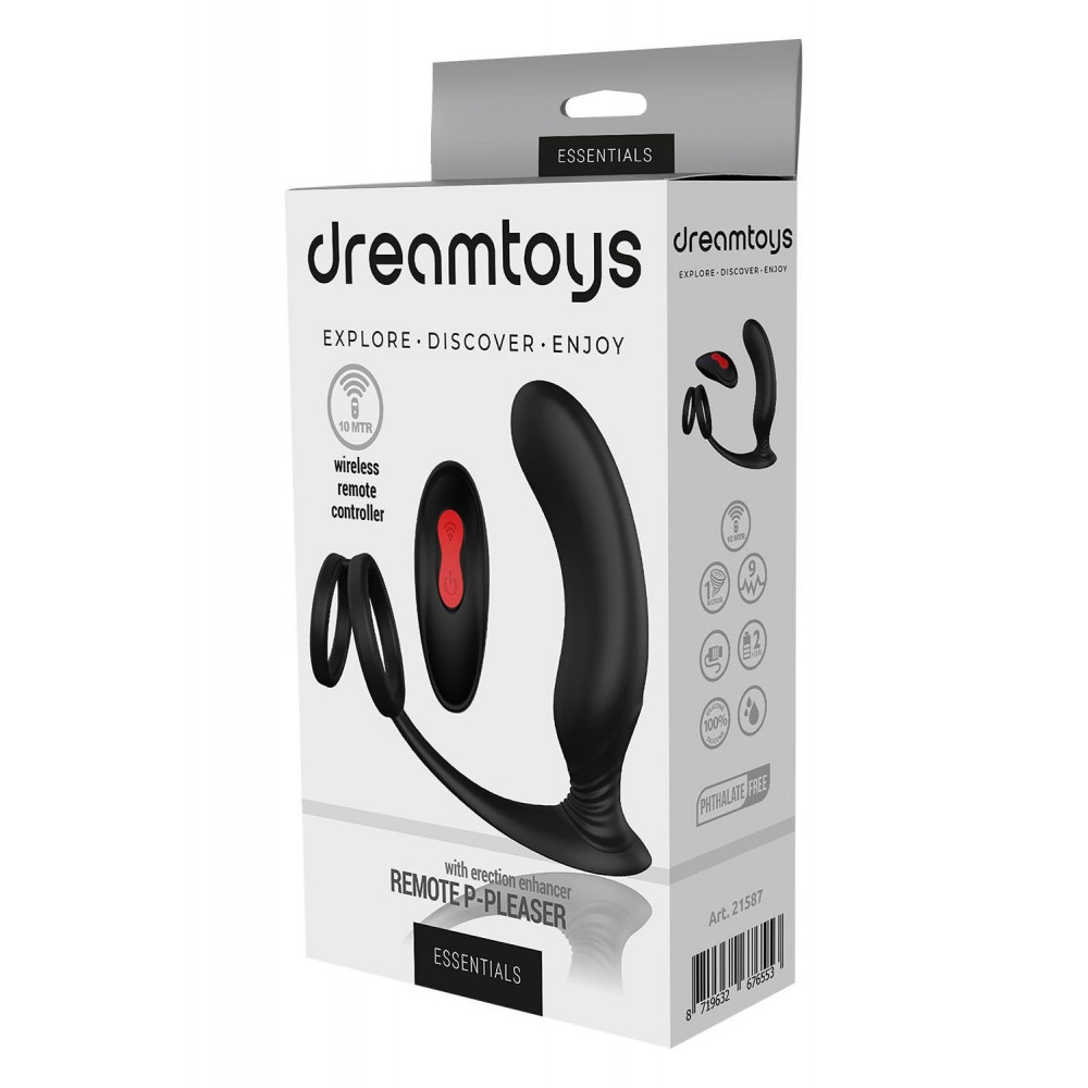 Разное - Стимулятор для простаты Dream Тoys Еssentials Remote P-Pleaser с петлей на мошонку, черный