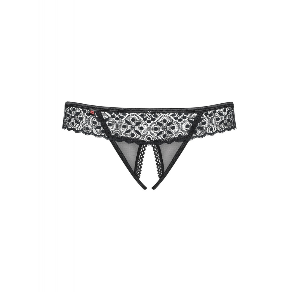 Сексуальные трусики - Стринги с интимным вырезом Obsessive Shibu crotchless thong black S/M 2