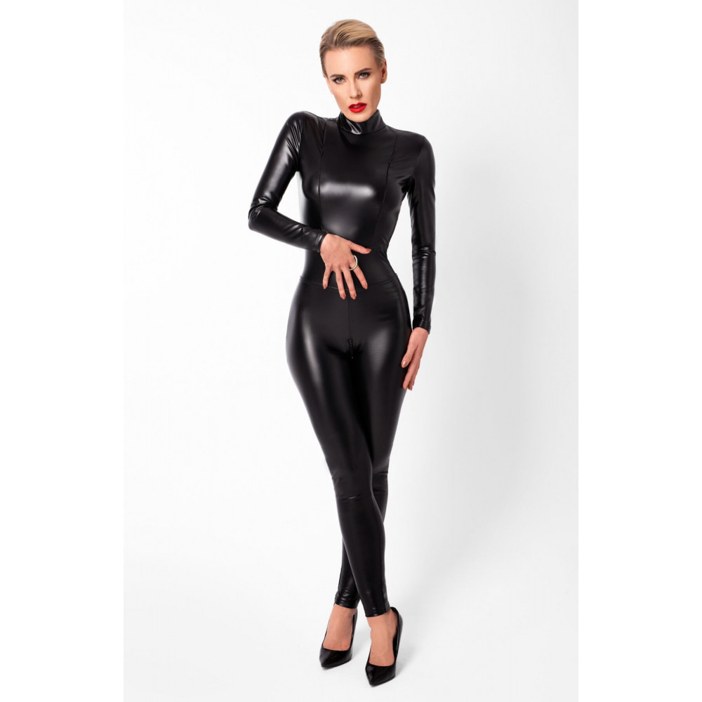 Женское эротическое белье - Комбинезон Noir Handmade F319 Caged wetlook catsuit with zippers and ring - 3XL 1