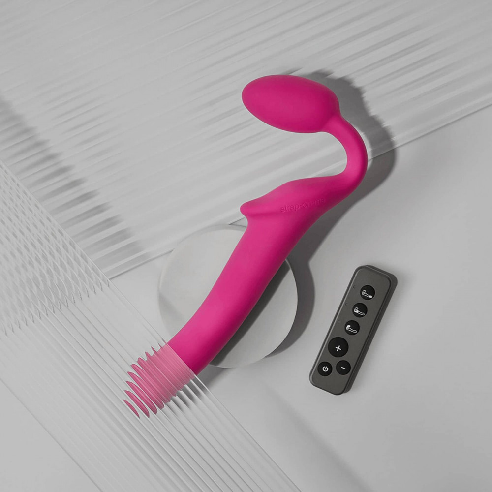 Страпони - Безремінний страпон з вібрацією Strap-On-Me Vibrating Fuchsia XL, діам. 4,7см, пульт ДК, регульований 1