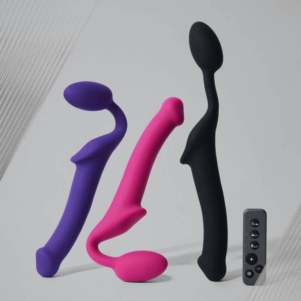 Страпони - Безремінний страпон з вібрацією Strap-On-Me Vibrating Fuchsia XL, діам. 4,7см, пульт ДК, регульований 8