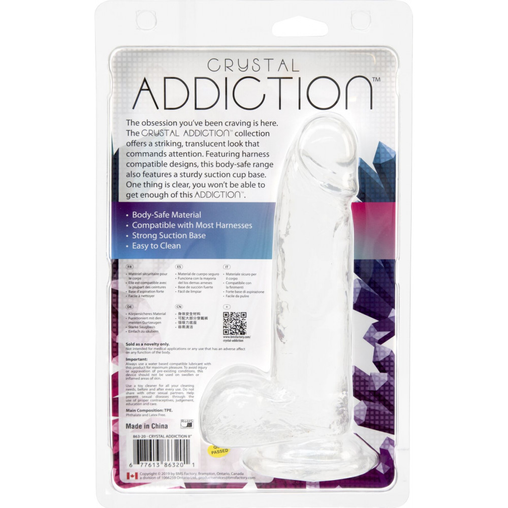 Фалоімітатор - Прозорий фалоімітатор на присосці ADDICTION — Clear Dildo with Balls 8″, віброкуля в подарунок 6