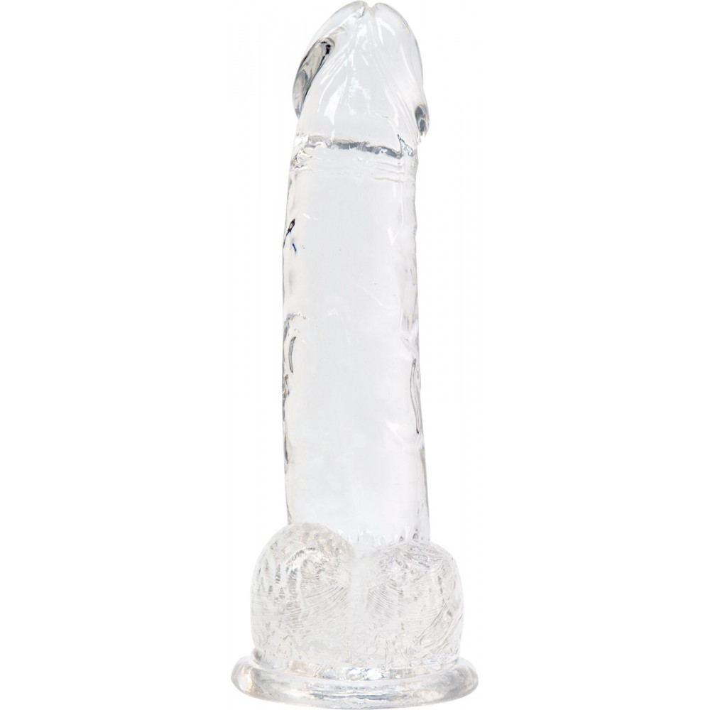 Фалоімітатор - Прозорий фалоімітатор на присосці ADDICTION — Clear Dildo with Balls 8″, віброкуля в подарунок 2