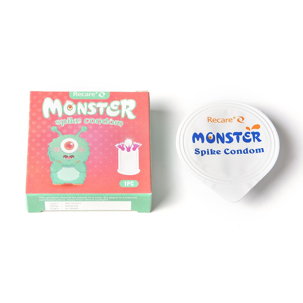 Ерегційні кільця без вібрації - Насадка на член Recare Turquoise Monster Spike Condom (презерватив з вусиками) 3