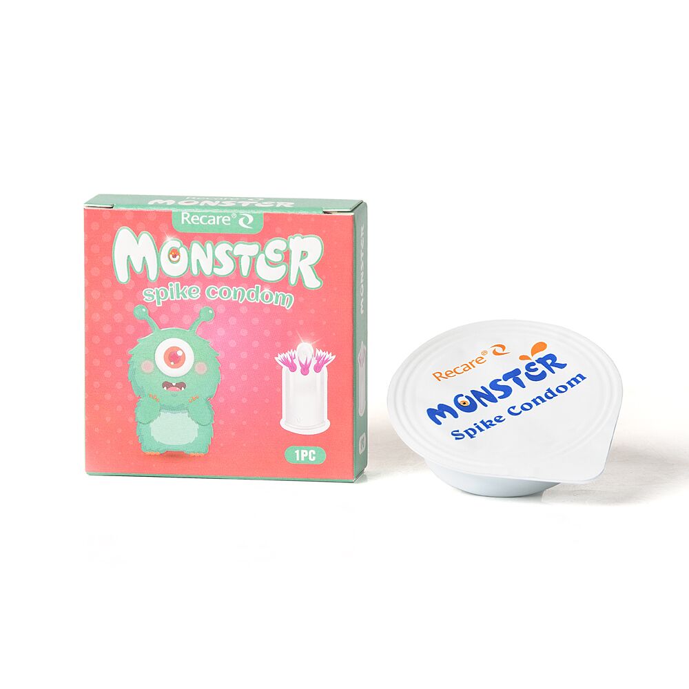 Ерегційні кільця без вібрації - Насадка на член Recare Turquoise Monster Spike Condom (презерватив з вусиками) 2