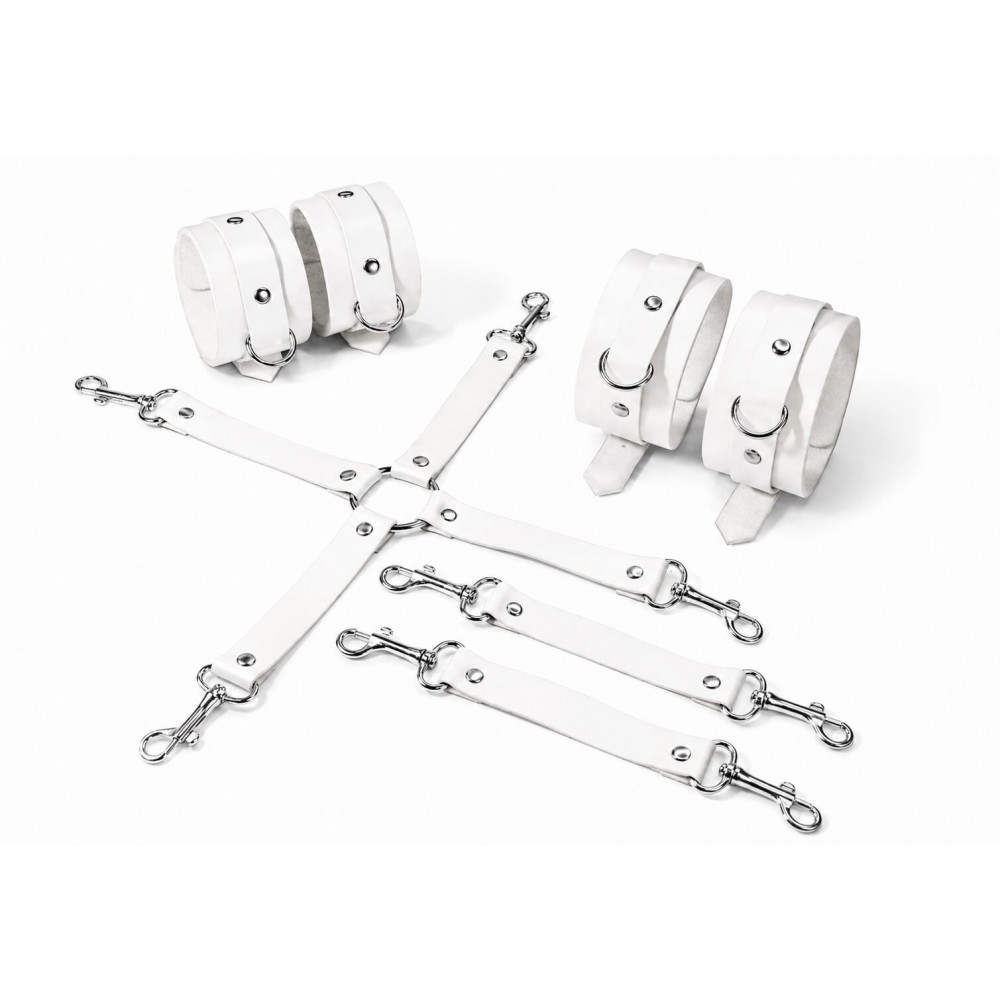 БДСМ игрушки - Набор для БДСМ Feral Feelings BDSM Kit 3 White, наручники, поножи, крестовина