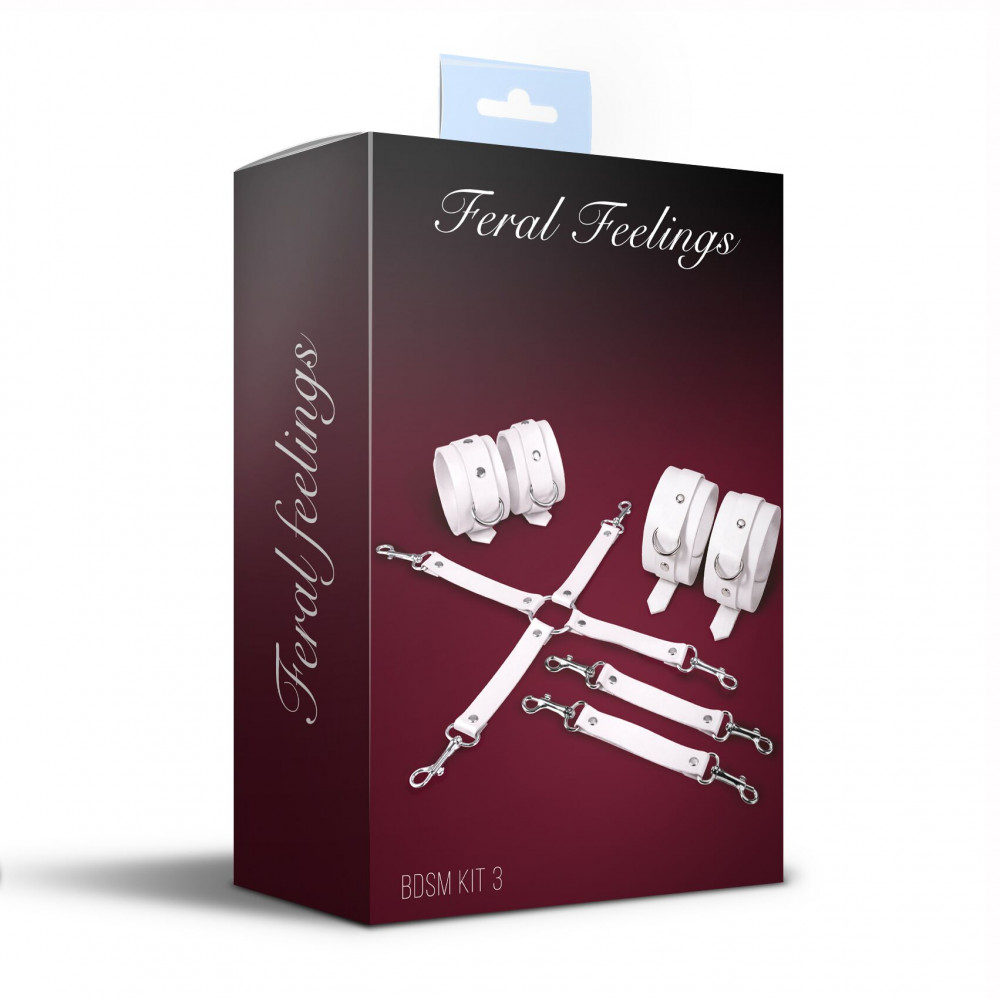 БДСМ игрушки - Набор для БДСМ Feral Feelings BDSM Kit 3 White, наручники, поножи, крестовина 1