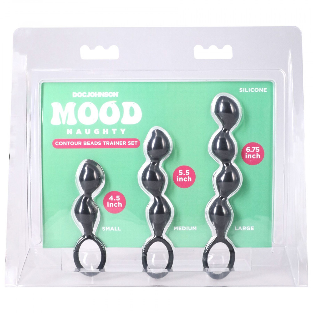 Анальные игрушки - Набор анальных игрушек Doc Johnson Mood Naughty Contour Beads Trainer Set 4