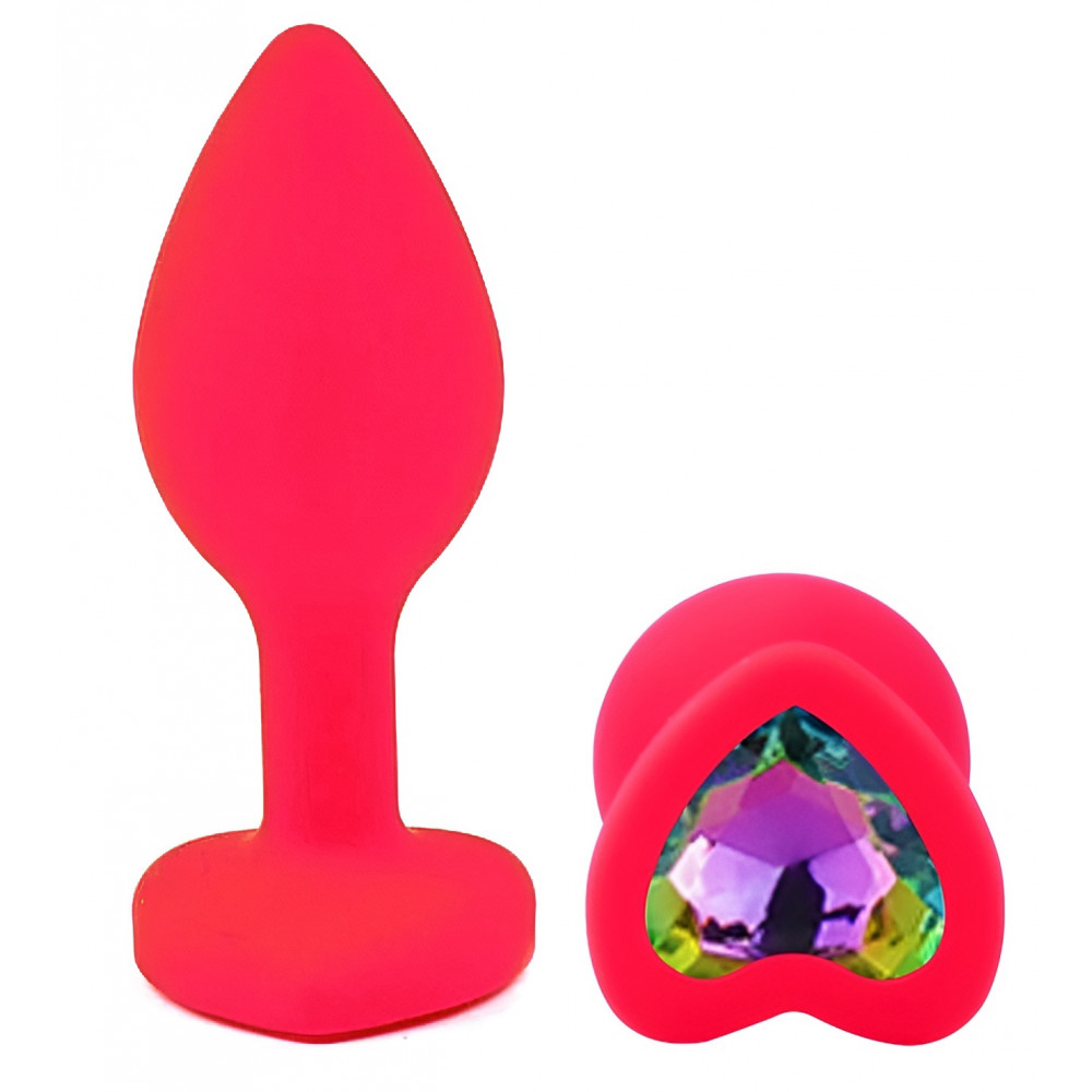 Анальные игрушки без вибрации - Силиконовая анальная пробка EGZO - Silicone Pink Heart Plug Rainbow, size S 3