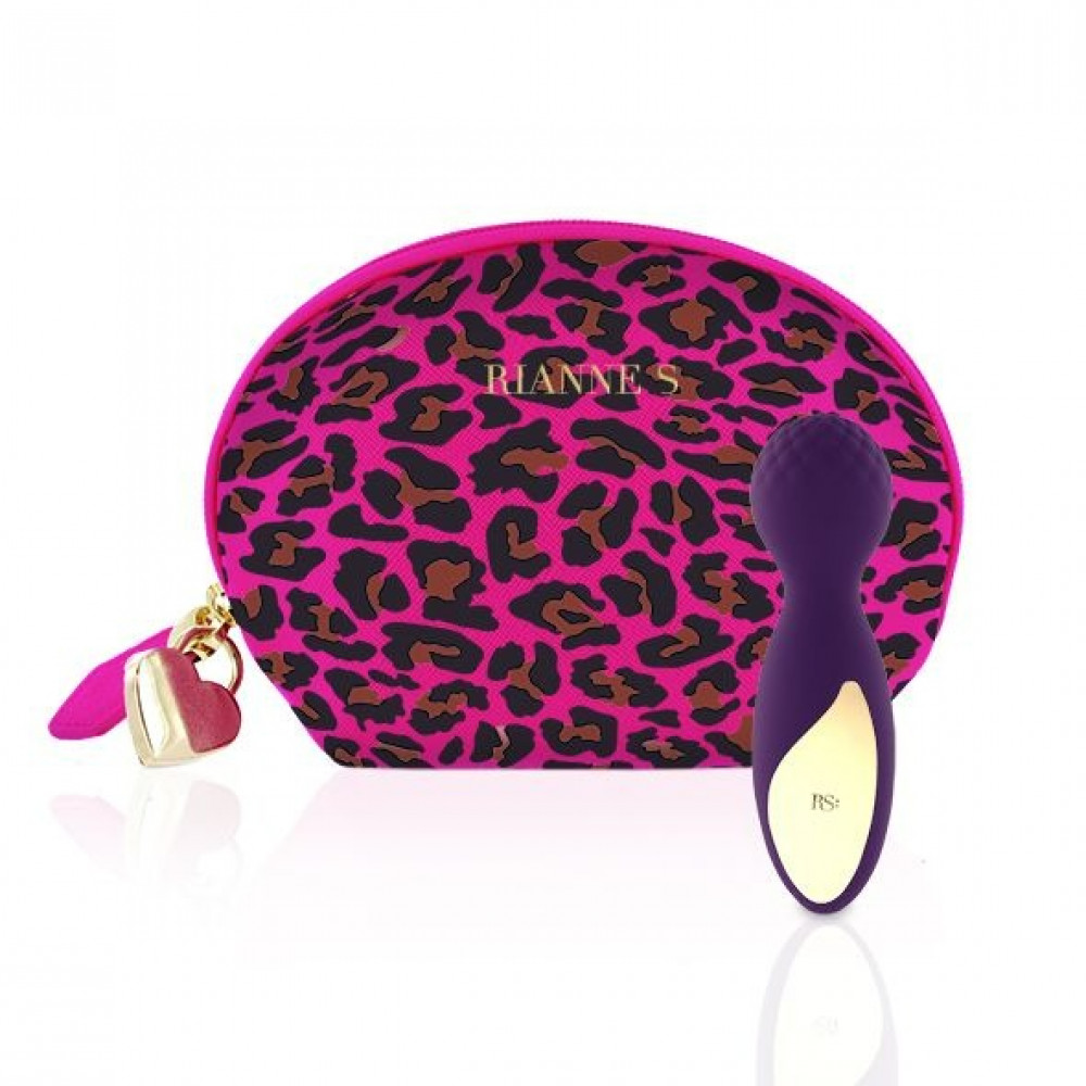 Секс игрушки - Вибратор мини-микрофон Rianne S Essentials Lovely Leopard Mini Wand в сумочке, фиолетовый