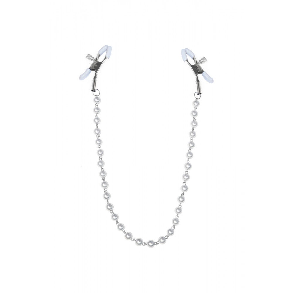Интимные украшения - Зажимы для сосков с жемчугом Feral Feelings - Nipple clamps Pearls, серебро/белый