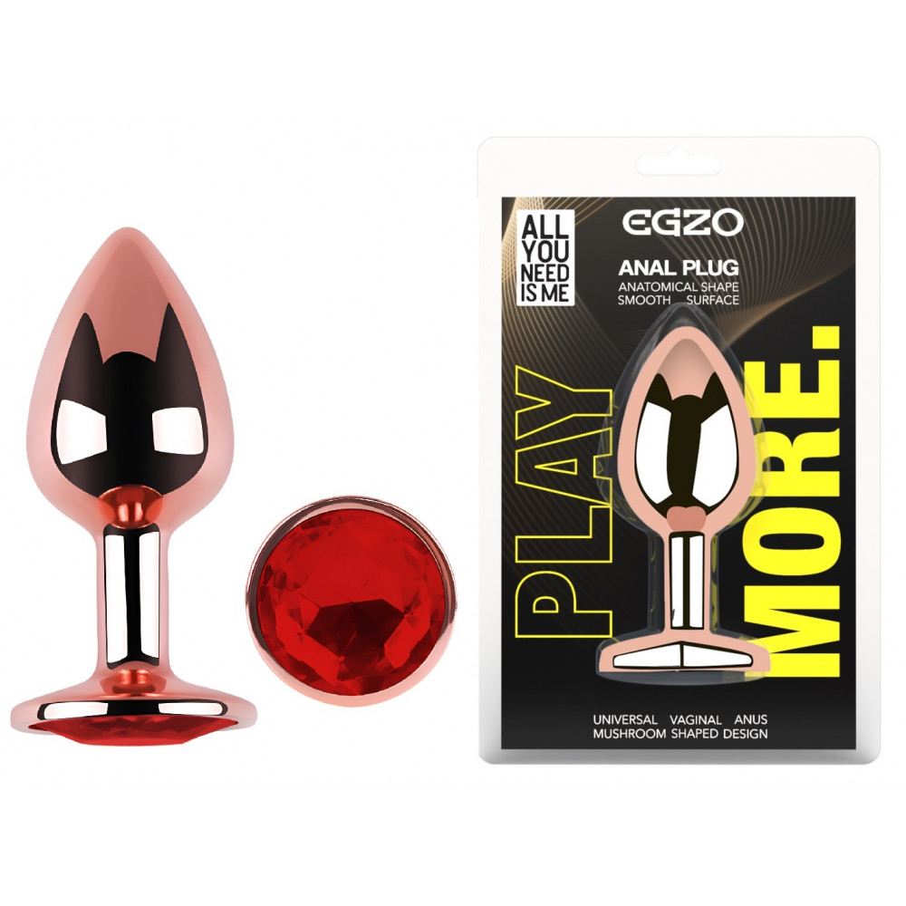 - Анальная пробка с кристаллом EGZO - Rose Gold Round Plug Red size M