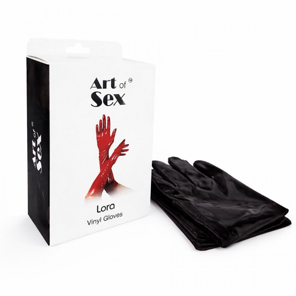 - Вінілові рукавички Art of Sex - Lora, розмір L, колір чорний з ефектом мокрого оксамиту 3