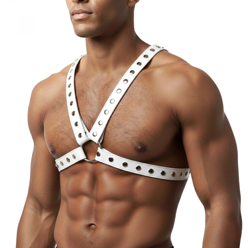  - Чоловіча портупея Art of Sex - Spartacus, екошкіра, колір білий, розмір L-2XL