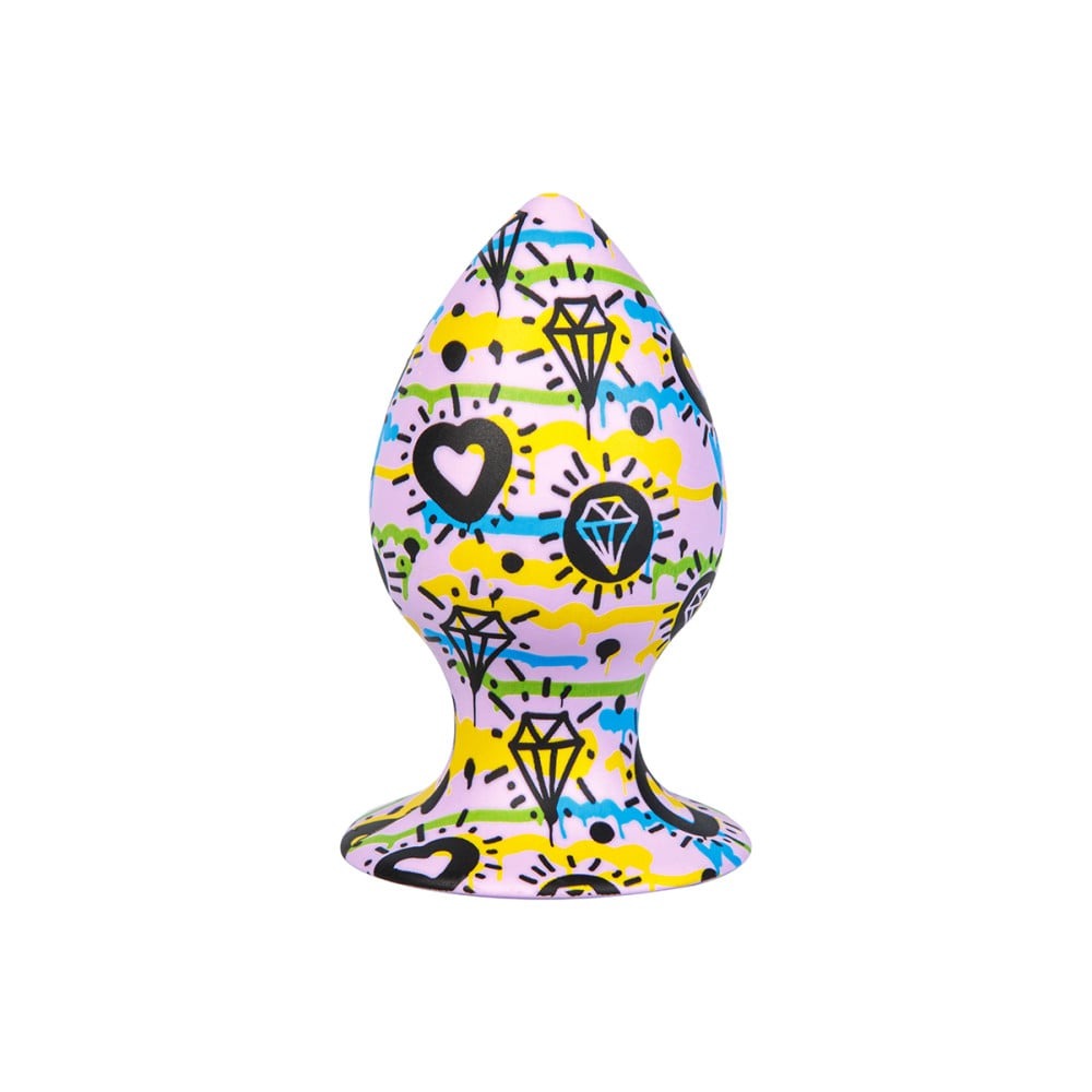 Анальные игрушки без вибрации - Анальная пробка дизайнерская на присоске Love Shop гигантская, силиконовая, с узором