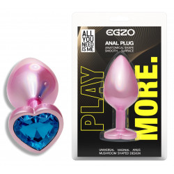 Анальная пробка с кристаллом EGZO - Pink Perl Heart Plug Blue, size S