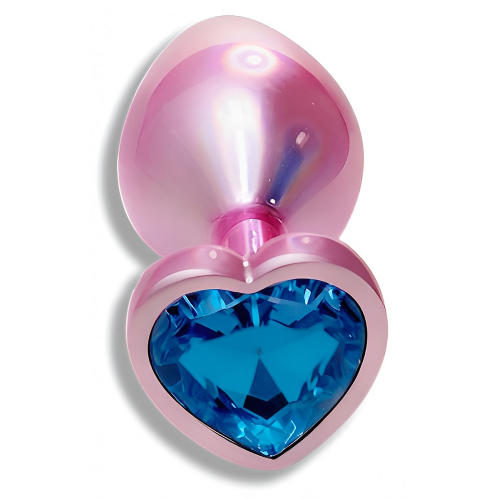 Анальные игрушки без вибрации - Анальная пробка с кристаллом EGZO - Pink Perl Heart Plug Blue, size S 5