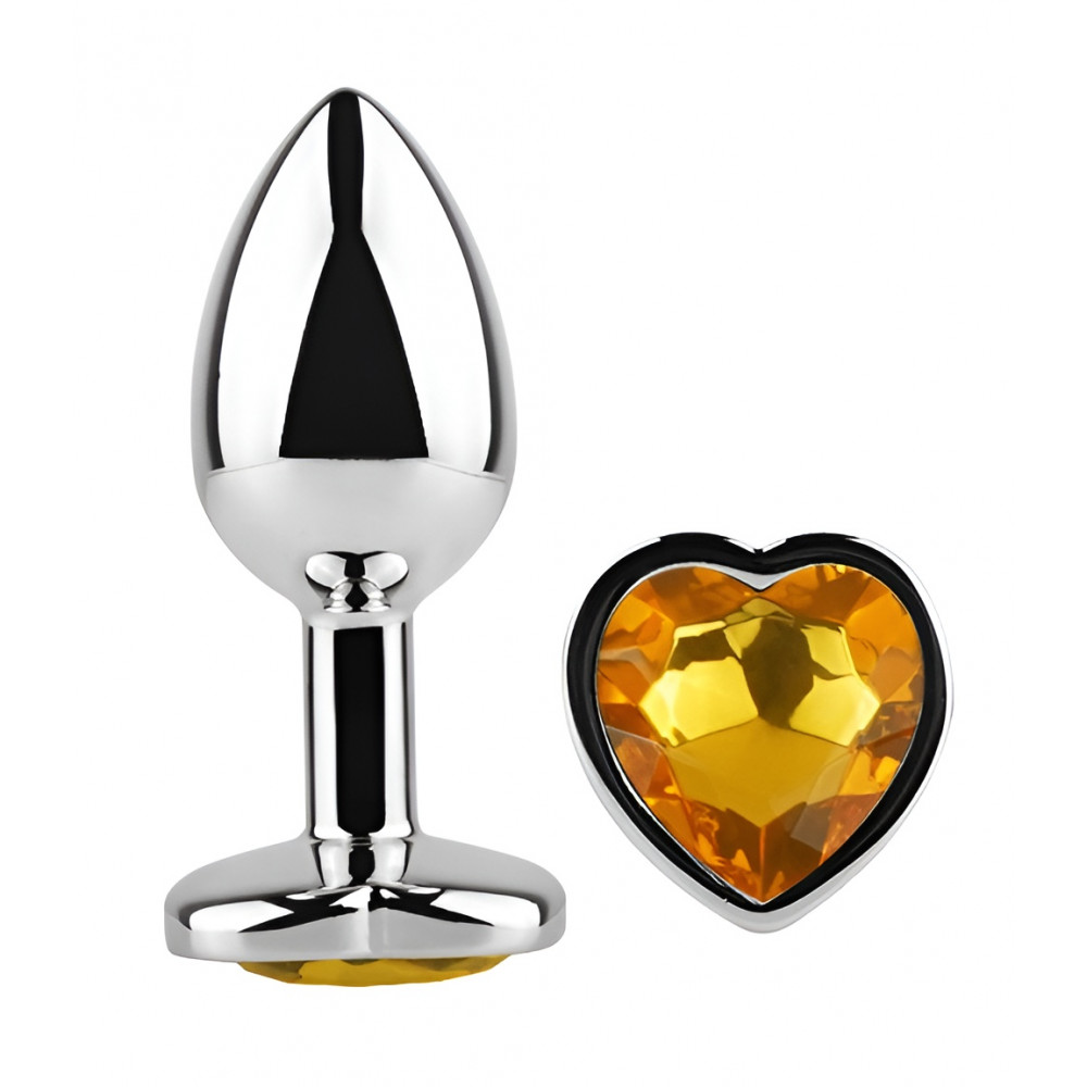 Разное - Анальная пробка с кристаллом EGZO - Silver Heart Plug Yellow size S 1
