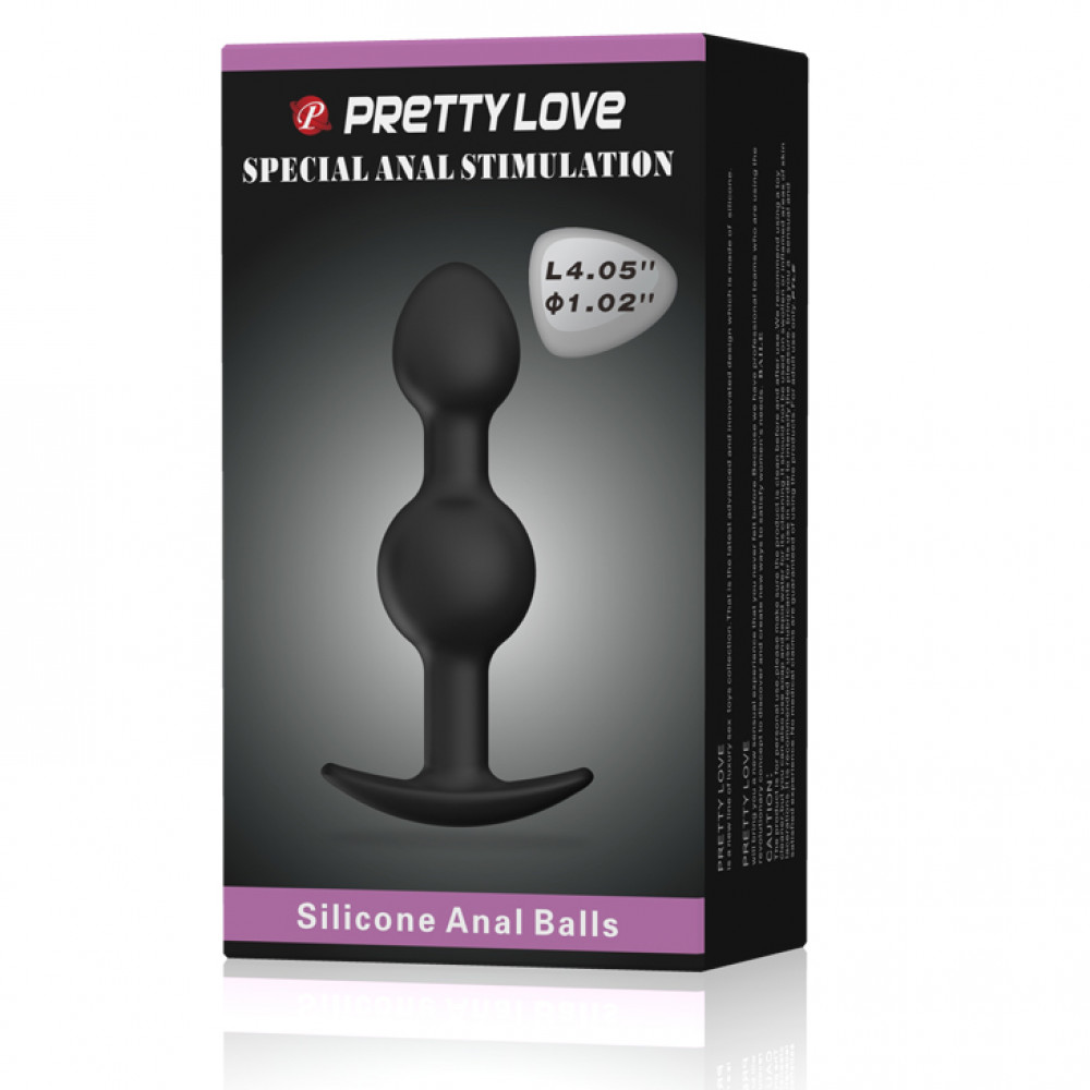 Анальні іграшки без вібрації - Анальна пробка силіконова PRETTY LOVE Heavy Balls з двома кульками, чорна, 10.4 х 2.6 см 8