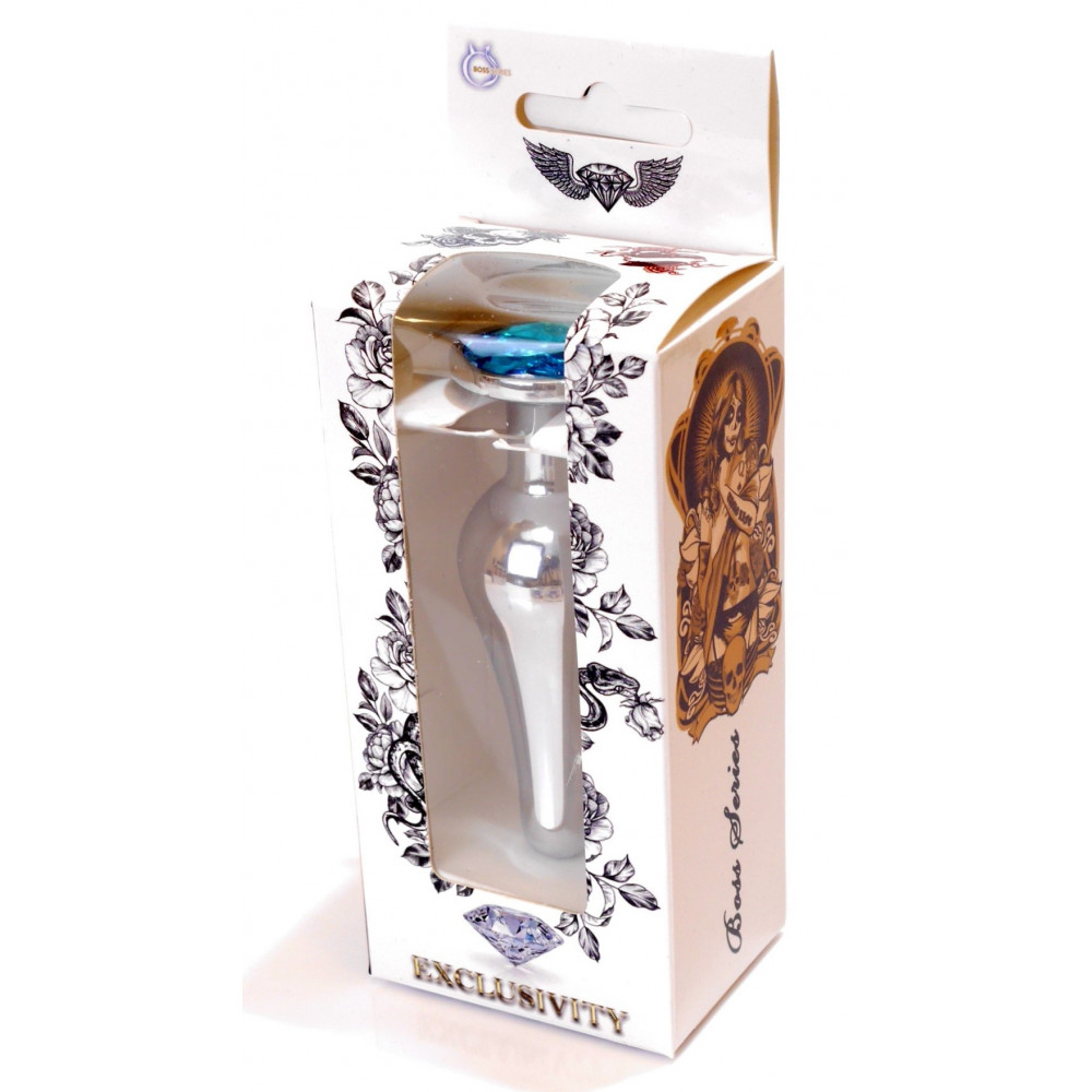 Анальные игрушки без вибрации - Анальная пробка Boss Series - Jewellery Silver BUTT PLUG Light Blue, BS6400076 7