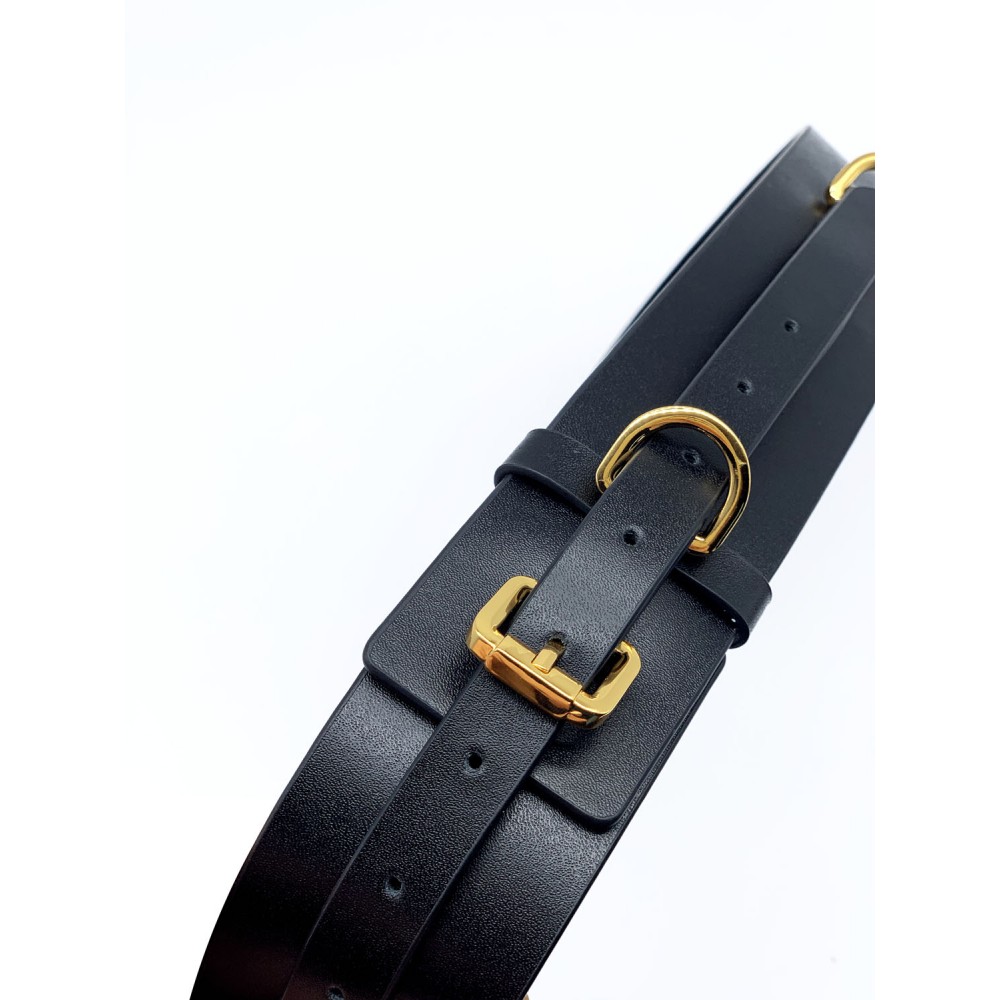 БДСМ игрушки - Бондажный пояс из итальянской кожи UPKO с золотистой фурнитурой, черный, размер L 5
