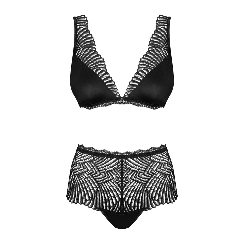 Разное - Комплект кружевной Obsessive Klarita лиф и трусики с высокой посадкой, черный, L/XL 4